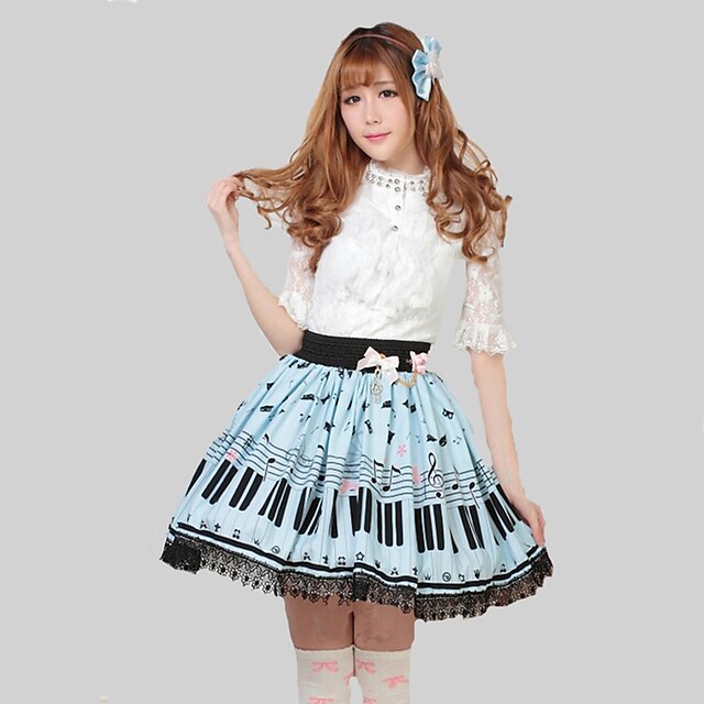  Skirt Sweet Lolita Princess Cosplay Lolita Dress Blue Print Lolita Skirt For Women Polyester Pretty Lolita Key and Cat Princess Kawaii Skirt Lovely