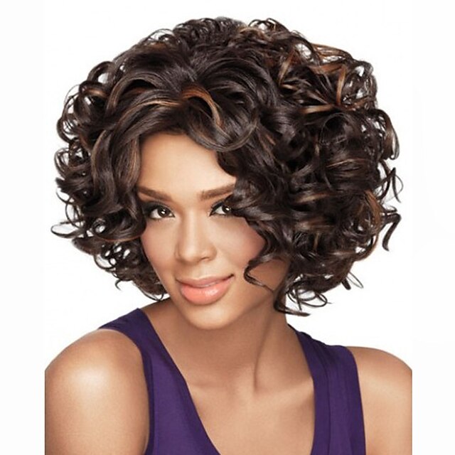  Women Afro Brown Curly Synthetic Hair Wig