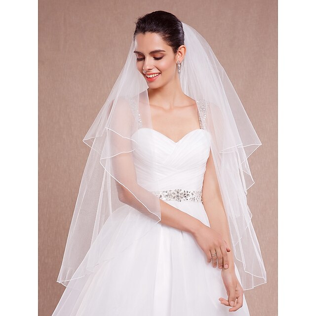  2 strati Bordo smussato Veli da sposa Veletta / Velo medio (ai fianchi) con Con ruche Tulle / Classico