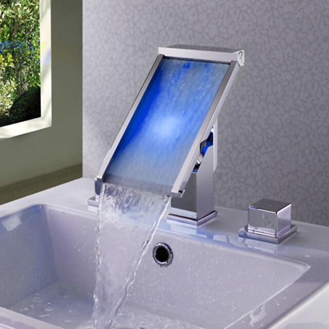  バスルームのシンクの蛇口 - 滝状吐水タイプ / LED クロム 組み合わせ式 二つのハンドル三穴Bath Taps / 真鍮