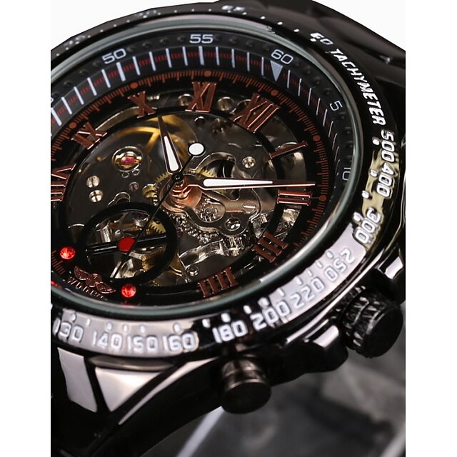  WINNER Herren Totenkopfuhr Armbanduhr Mechanische Uhr Automatikaufzug Luxus Wasserdicht Transparentes Ziffernblatt leuchtend Analog Gold / Weiß Weiß / Schwarz Schwarz / Edelstahl / Edelstahl