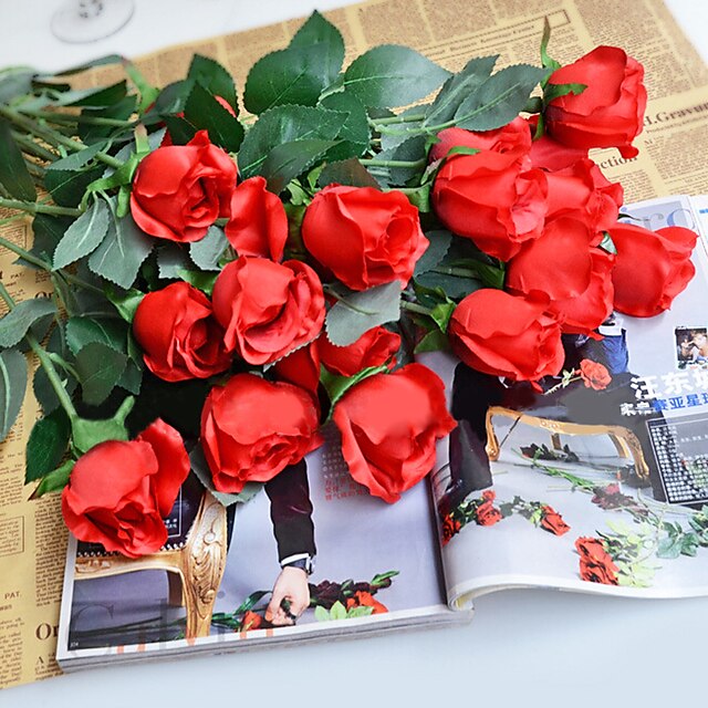  1 Κλαδί Μετάξι Τριαντάφυλλα Λουλούδι για Τραπέζι Ψεύτικα λουλούδια