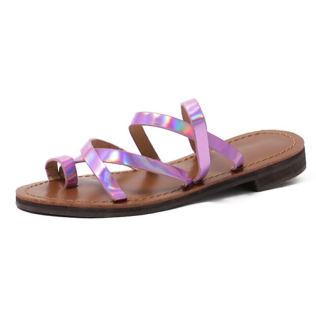  Women's Shoes Glitter Summer Flat Heel For Casual Black Silver Purple