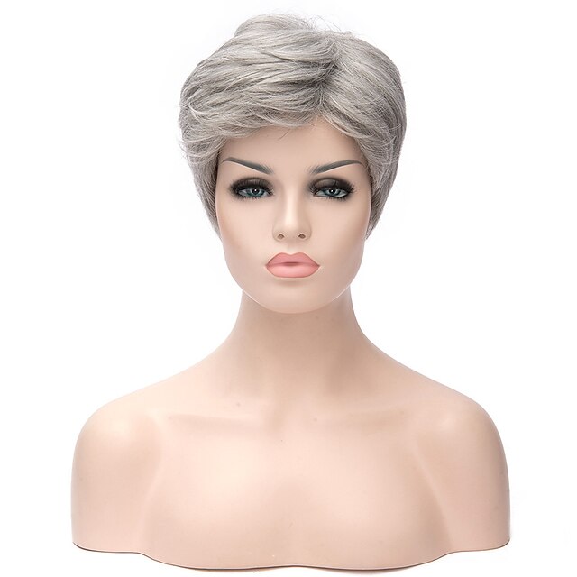  Fashion Lady Gray Capless Short Straight Hair Synthetic Wigs