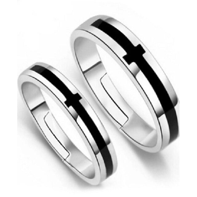  2pcs Sterling Silver Ring Cross Couple Rings Adjustable Fashion Jewelry for Couple Wedding Engagement Ring