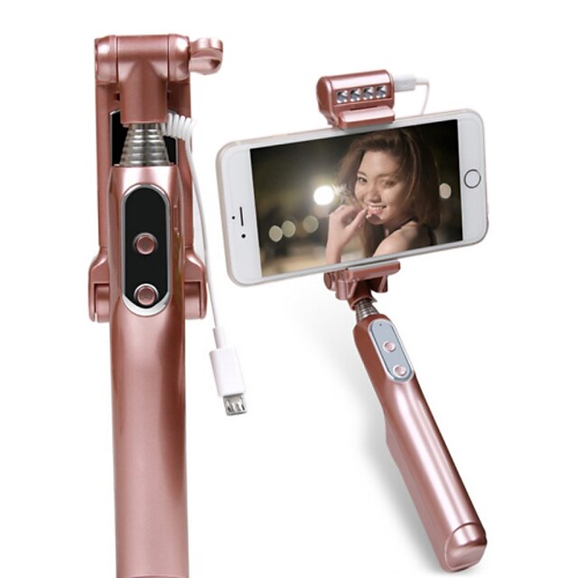  Bastone bluetooth wireless / cablato selfie mini monopiede allungabile con specchio posteriore / led selfie luce di riempimento per iphone samsung huawei xiaomi smartphone