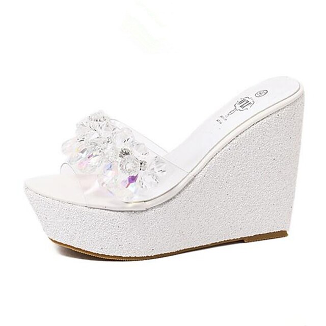  Women's Shoes Leatherette Comfort Wedge Heel For Outdoor White Silver Blushing Pink Golden