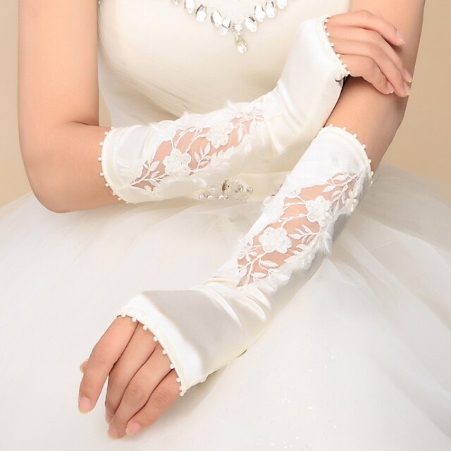  Satin Elbow Length Glove Bridal Gloves Party/ Evening Gloves With Appliques