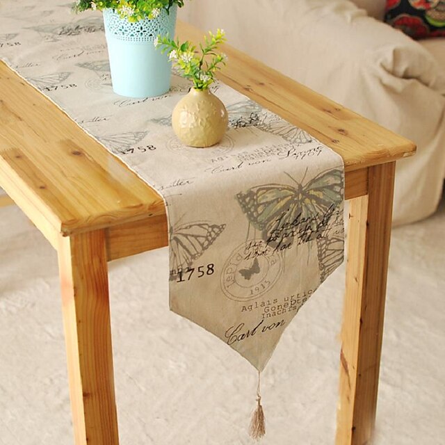  Square Patterned Table Runner , Linen / Cotton Blend Material Table Decoration