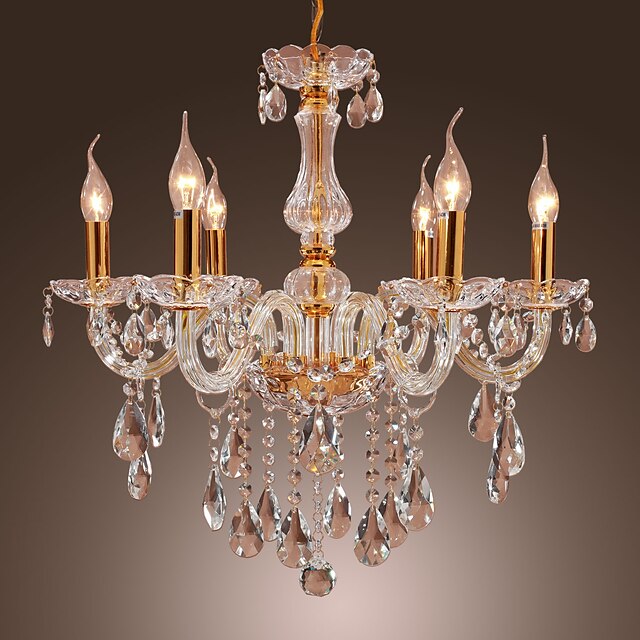  QINGMING® 6-Light Candle Crystal Chandelier Uplight Gold Metal Crystal 110-120V / 220-240V / E12 / E14