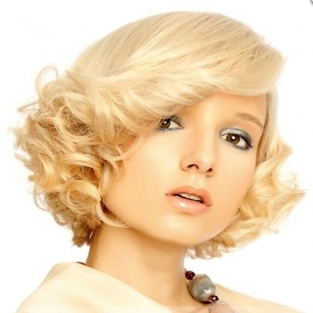  Perruque Synthétique Ondulé Ondulé Perruque Blond Court Blonde Cheveux Synthétiques Femme Blond