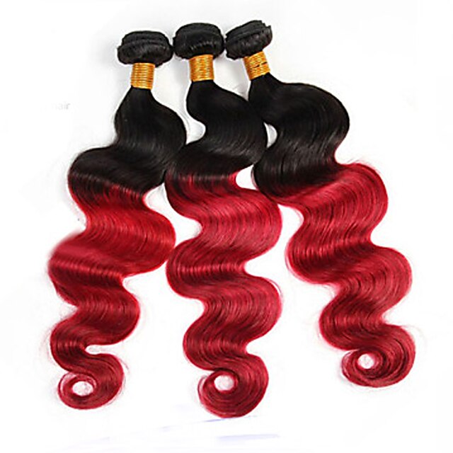  3 Bundles Brazilian Hair Wavy Human Hair Ombre Hair Weaves / Hair Bulk Human Hair Weaves Human Hair Extensions