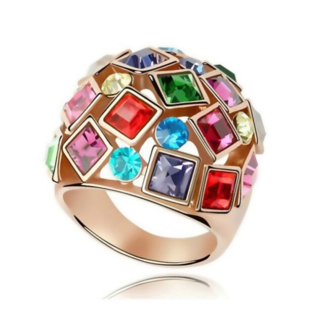  Women's Statement Ring Rainbow Silver Plated Adjustable Party Jewelry