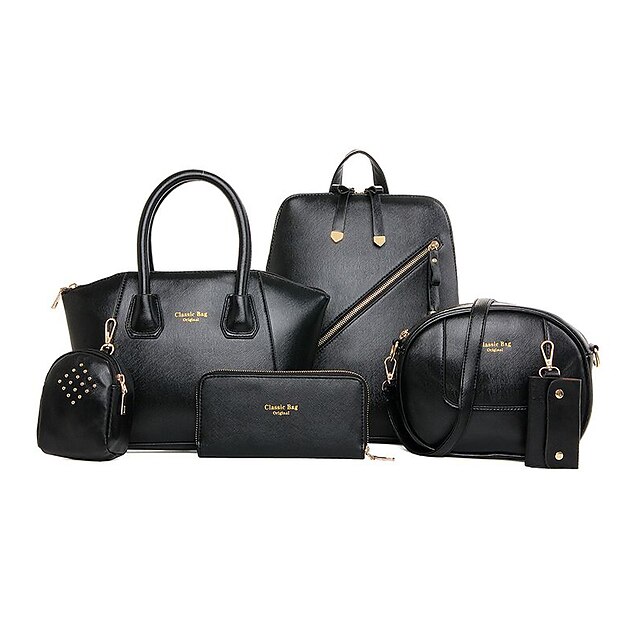  Women's Bags PU(Polyurethane) Bag Set 6 Pieces Purse Set Solid Colored Blue / Black / Yellow / Bag Sets