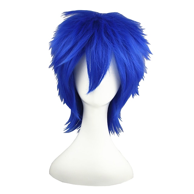  Vocaloid Kaito Cosplay Wigs Men's Women's 14 inch Heat Resistant Fiber Ink Blue Anime