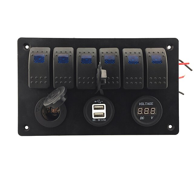  iztor8p painel de plástico azul lâmpadas 6p on-off interruptor basculante + led azul tomada de alimentação + USB Car Charger + voltímetro