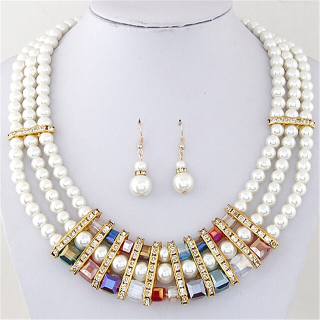  Women's Crystal Layered Jewelry Set - Pearl, Imitation Pearl, Rhinestone European, Fashion, Multi Layer Include Necklace / Earrings Rainbow For Party / Daily / Casual / Imitation Diamond