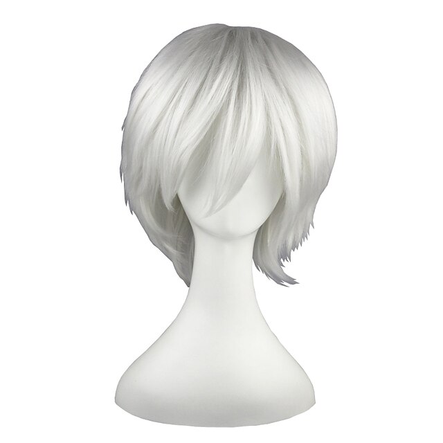  Perruque Synthétique Droit Droite Perruque 13 cm Blanche Cheveux Synthétiques Blanc