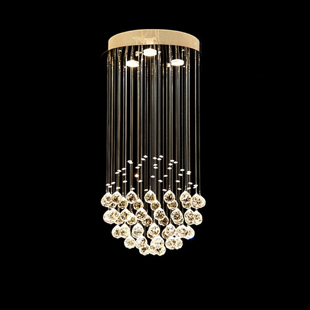  3-Light 30cm(11.81 Inch) Crystal LED Chandelier Gold Pendant Light Metal Electroplated Modern Contemporary 110-120V 220-240V GU10