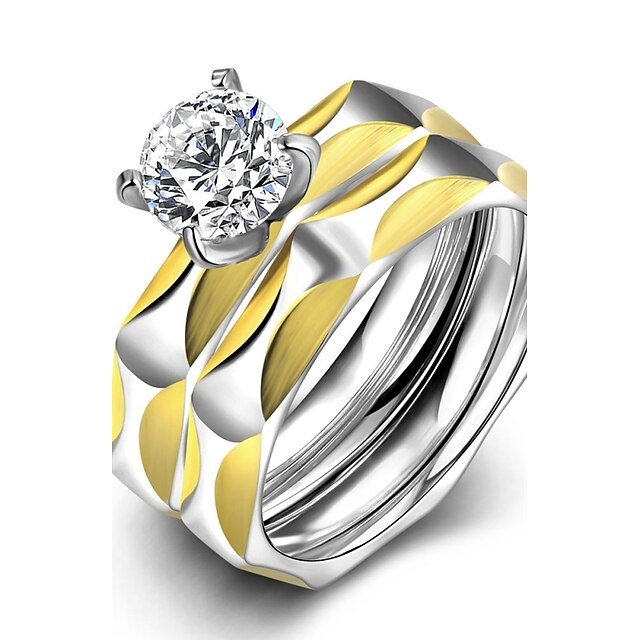  New Individual Irregular Unisex's White Zircon Gold-Plated Titanium Steel Set Rings(Gold-Silver)(1Set)