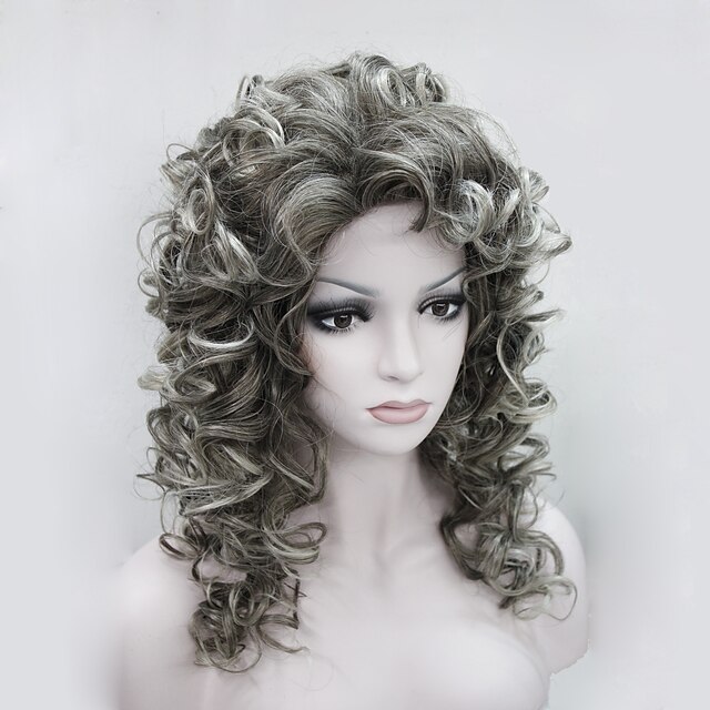  new fashion charming 50cm brown mix grey tip women s curly synthetic wig