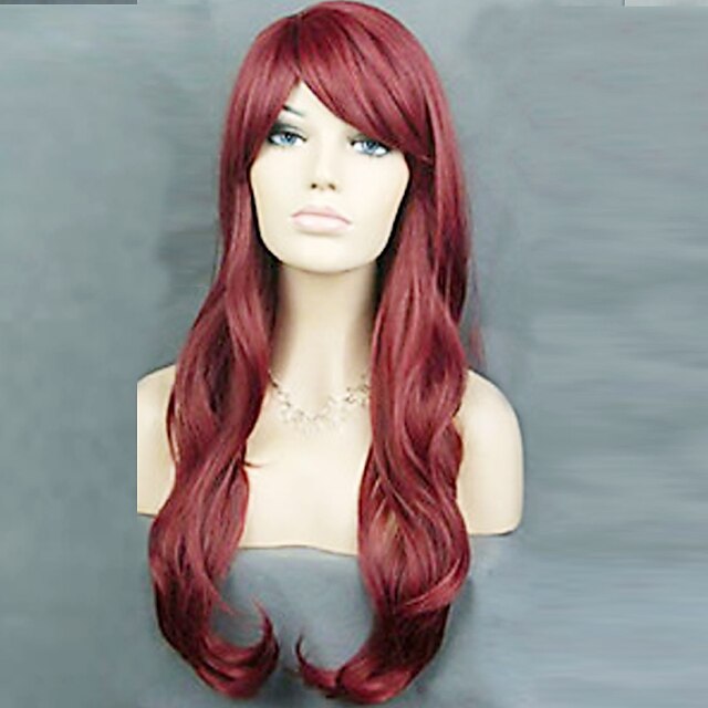  Synthetic Wig Curly Loose Wave Natural Wave Natural Wave Curly Layered Haircut Wig Burgundy Long Red Wine Synthetic Hair 22 inch Women's Natural Hairline Burgundy
