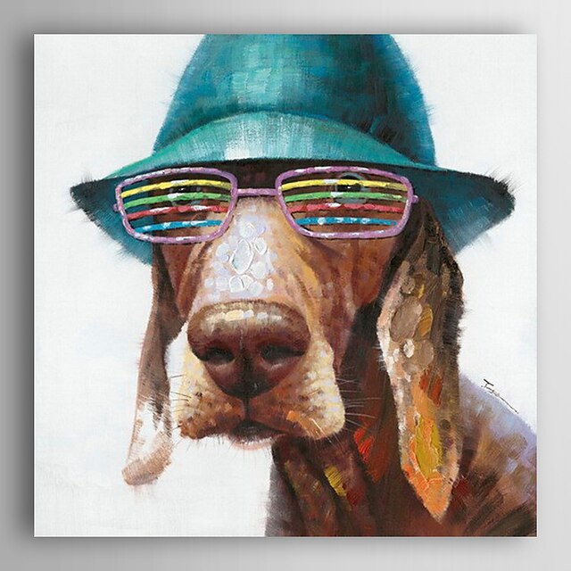  handgemaltes Ölgemälde Tier ein Hund mit einem seltsamen Brille mit gestreckten Rahmen 7 Wand ARTS®