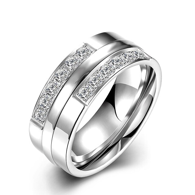  New Fashion Individual Unisex's  White Zircon  Titanium Steel Set Rings(Silver)(1Set)