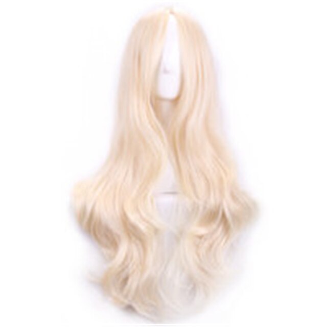  Włosy syntetyczne Peruki Kręcone Przedziałek na środku Bez czepka Karnawałowa Wig Halloween Wig Długo Blond