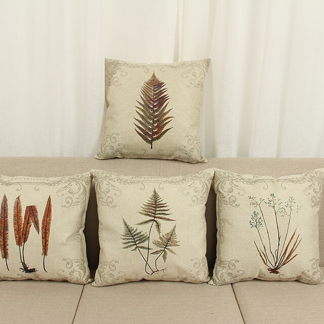  Set of 4 Classical /Flowers And Plants Print Pattern Linen Pillowcase  Home Decor pillow Cover (18*18inch)