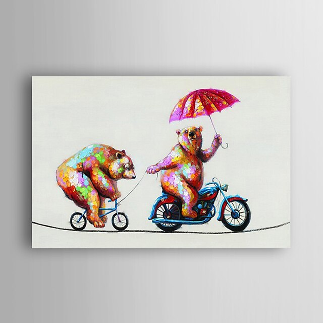  handgemaltes Ölgemälde Tier zwei Smart-Bären im Radsport mit gestreckten Rahmen 7 Wand ARTS®