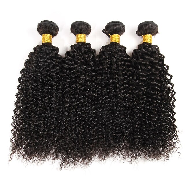  4 pacotes Tecer Cabelo Cabelo Brasileiro Kinky Curly Weave Curly Extensões de cabelo humano Cabelo Virgem Cabelo Humano Ondulado / 10A / Crespo Cacheado