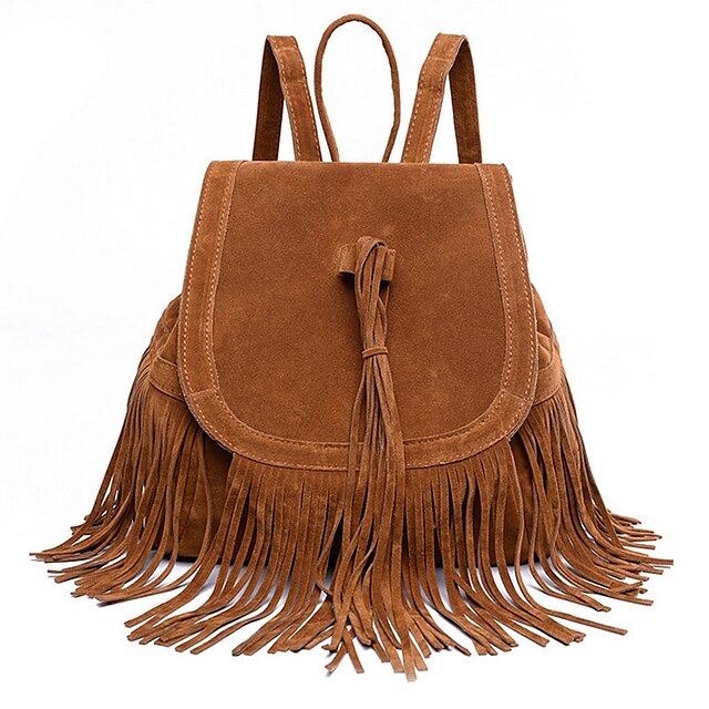  Women's Bags Denim Backpack Tassel Solid Colored Black / Brown