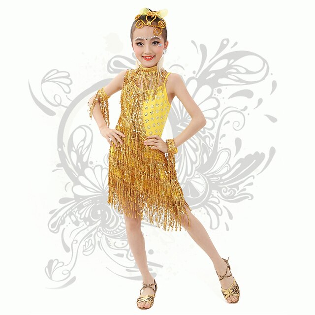  Λατινικοί Χοροί-Φορέματα-Παιδικά(Κίτρινο,Σπαντέξ,Πούλιες / Φούντα(-ες))