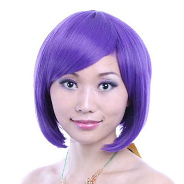  8 pouces cosplay femmes bobo courte ligne droite synthétique perruque de cheveux côté Bang violet avec connexion filet à cheveux