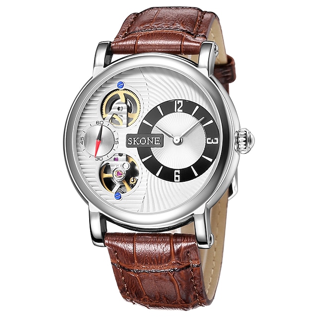  Herren Mechanische Uhr Armbanduhr Automatikaufzug Wasserdicht Armbanduhren für den Alltag Leder Band Schwarz BraunKaffee Schwarz/Weiß