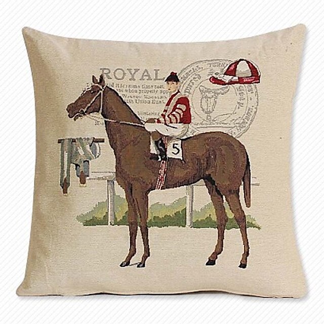  Linen Pillow Cover/Case ,  Woven Traditional/Classic Pretty Boy with Horse Feature
