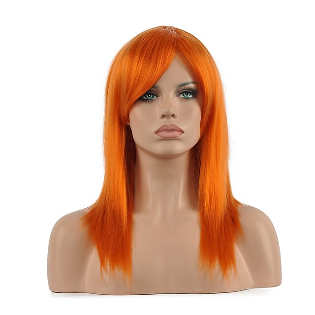  syntetisk peruk cosplay peruk rak rak peruk medellängd orange syntetiskt hår dam röd