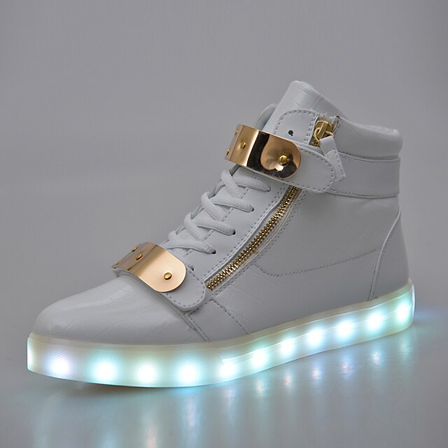  Feminino Masculino sapatos Gliter PVC Inverno Primavera Verão Outono Inovador Tênis com LED Lantejoulas Ziper Cadarço Velcro para Casual