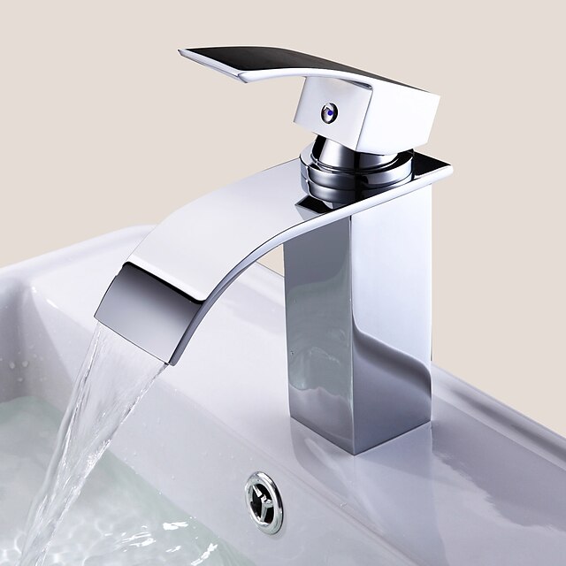  Ванная раковина кран - Водопад Хром По центру Одно отверстие / Одной ручкой одно отверстиеBath Taps