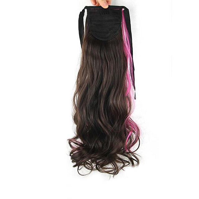  length dark pink wig ponytail curly 55cm high synthetic deep wave temperature wire color deep pink