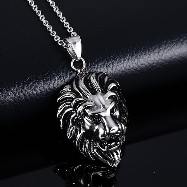 Shoes & Bags Fashion Accessories | Pendant Necklace Pendant For Mens Party Casual Daily Titanium Steel Lion Animal Silver - TL64