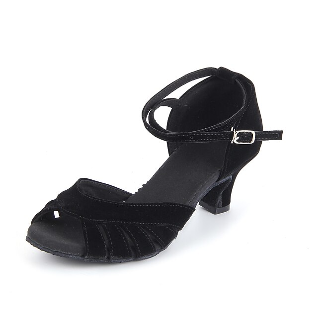  Women's Latin Shoes Ballroom Shoes Heel Buckle Cuban Heel Black Blue Buckle / Indoor / Performance / Leather / Professional