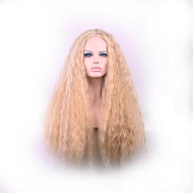  Perruque Synthétique Bouclé Kinky Curly Très Frisé Coupe Asymétrique Perruque Blond Long #27 Fraise blonde Cheveux Synthétiques Femme Ligne de Cheveux Naturelle Blond