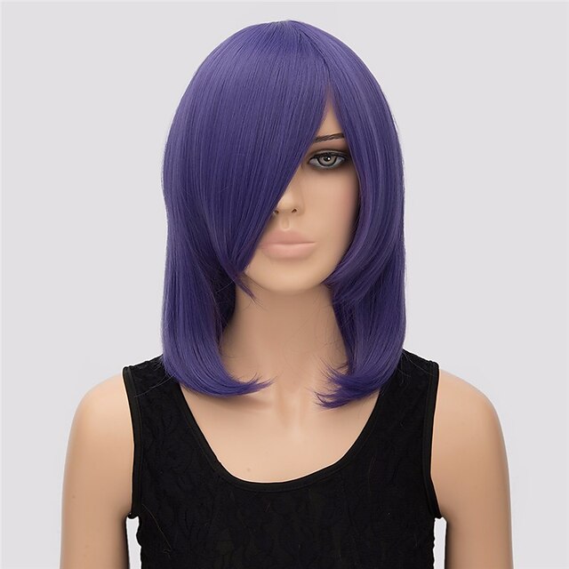  Synthetic Wig Straight Straight Wig Short Purple Synthetic Hair Women's Purple