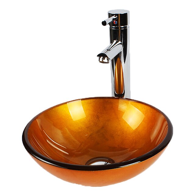  כיור אמבטיה / ברז אמבטיה / טבעת הצבה לאמבטיה עכשווי - זכוכית מחוסמת עגול Vessel Sink