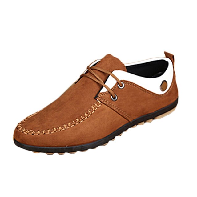  Men's Flats Spring / Fall Moccasin / Comfort Leatherette Casual Flat Heel Lace-up Black / Blue / Brown Walking