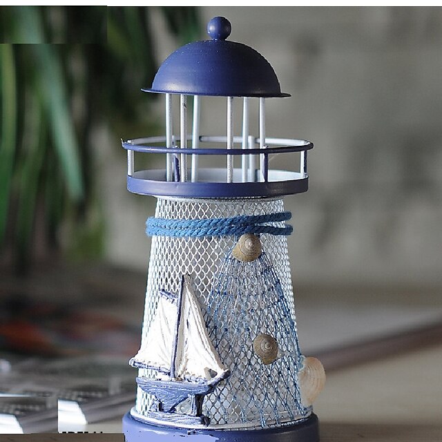  Mediterranean Style Lighthouse Figurine Conch Fishing Nets Lamp Creative Lantern Tower For Home Decoration Gift