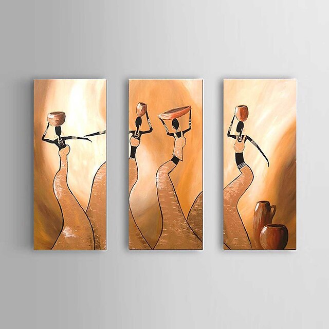  Pintura al óleo pintada a colgar Pintada a mano - Abstracto Personas Retratos Abstractos Clásico Modern Estilo europeo Con Marco / Tres Paneles