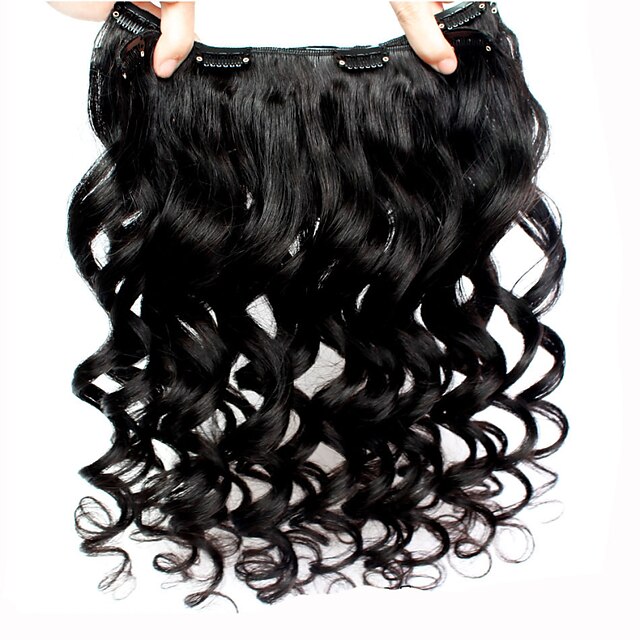  свободная волна клип в расширениях человеческих волос 7a лучший человеческие волосы бразильского зажим для волос в выдвижении 120g / комплект